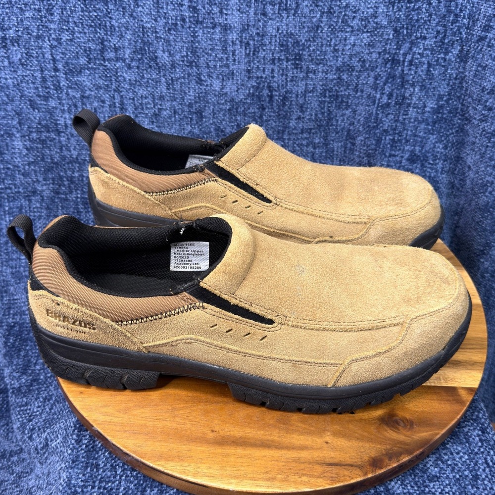 Brazos Steel Toe Work Shoes Mens 13EE Tan Suede Leather Slip On 170843